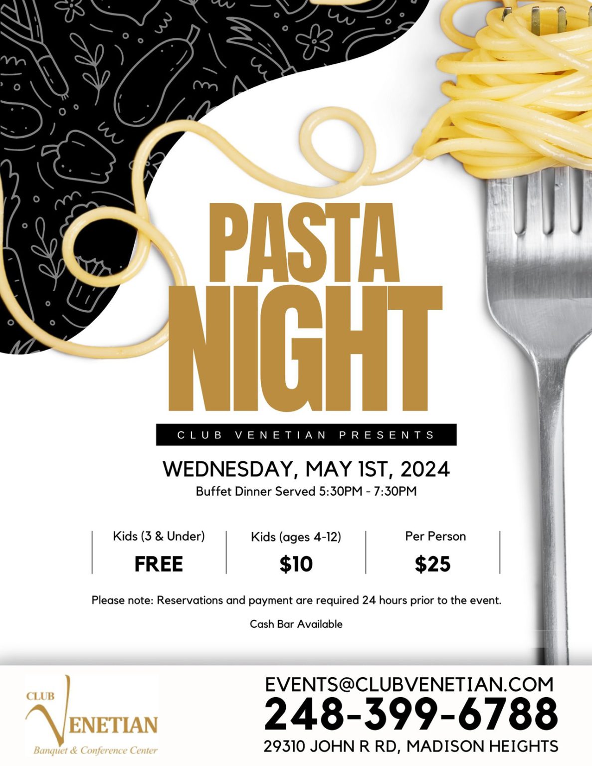 May 1, 2024 - Pasta Night at Club Venetian - Club Venetian