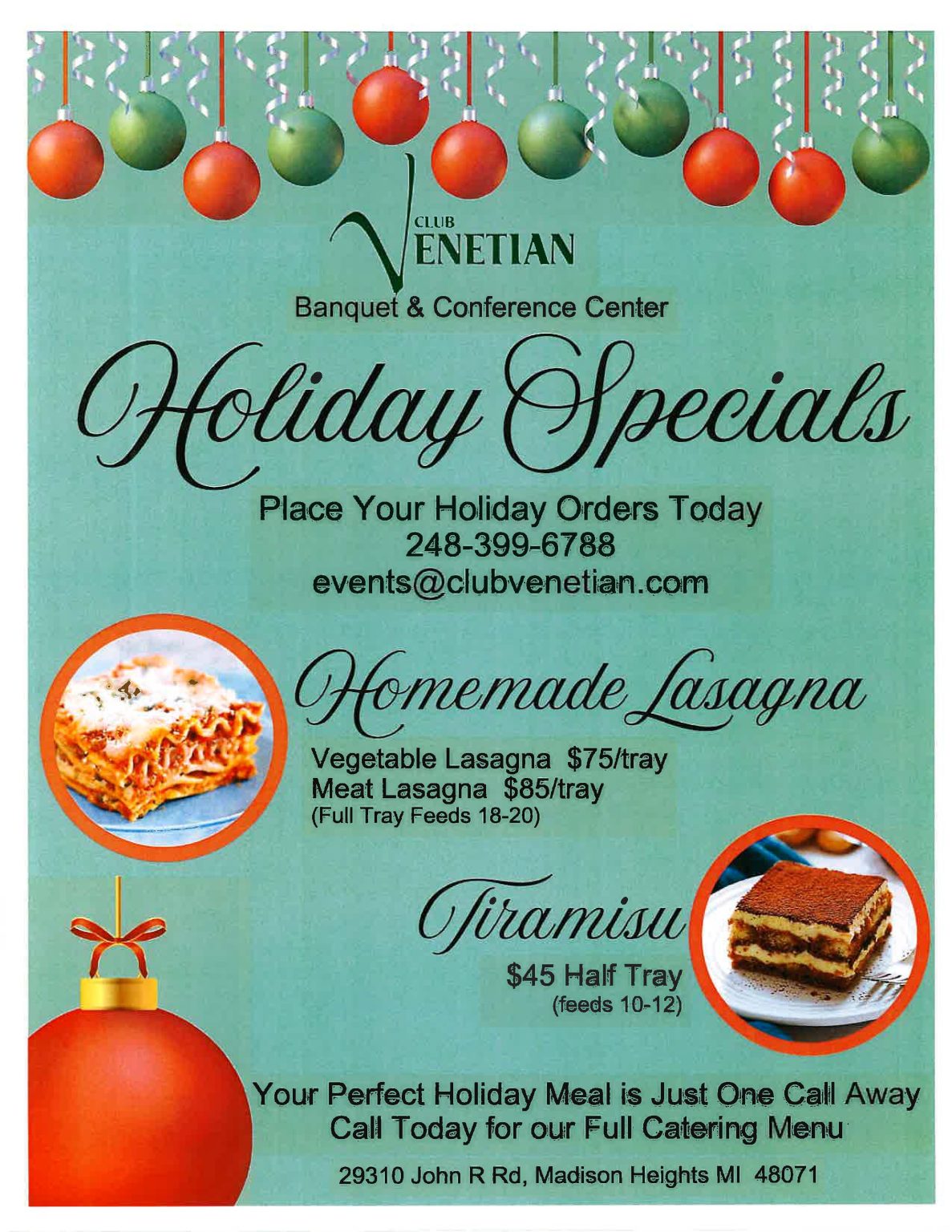 Club Venetian Holiday Specials - Club Venetian